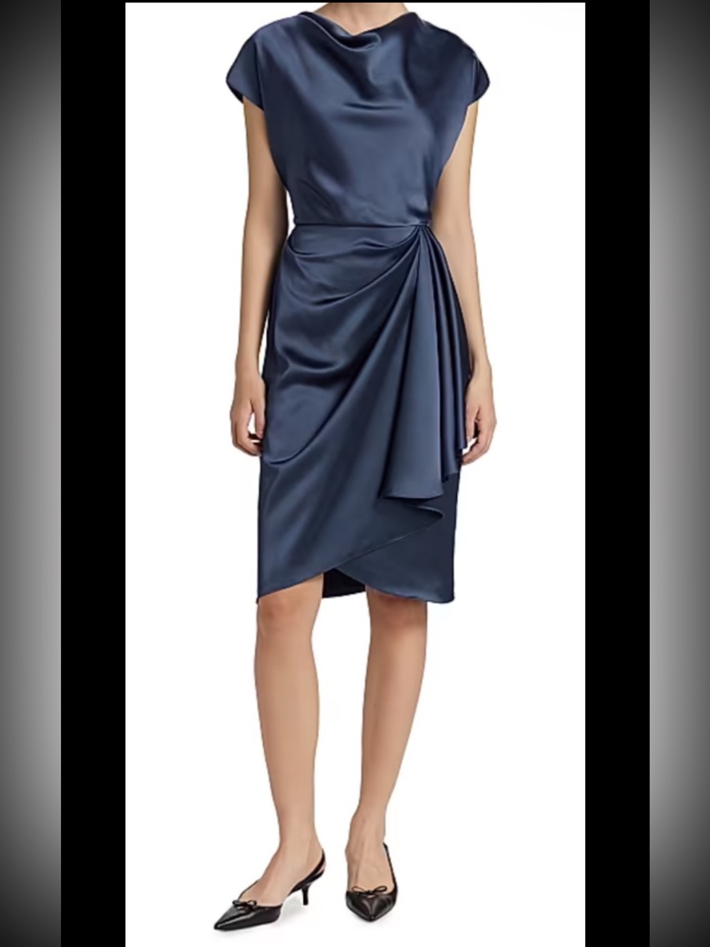 Amsale Satin Draped Cocktail Knee Length/L42” Dress,new Without Tag,$595,sz 2